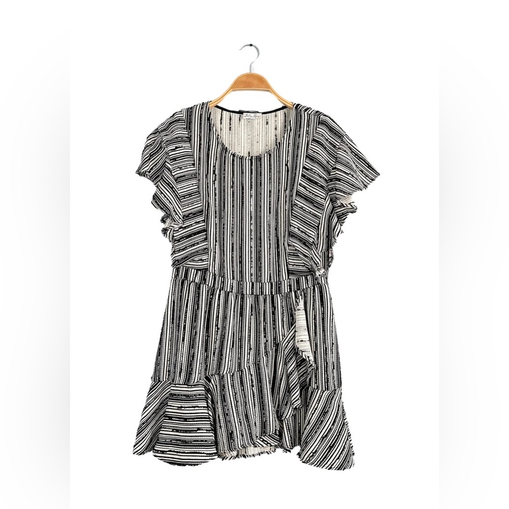 LoveShackFancy Black & White Textured Flutter Sleeve Mini Dress Sz 4